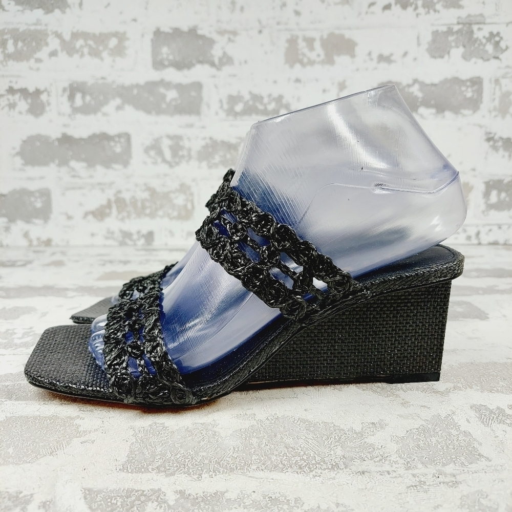New Katy Perry The Irisia Black Woven Slip On Wedges E369